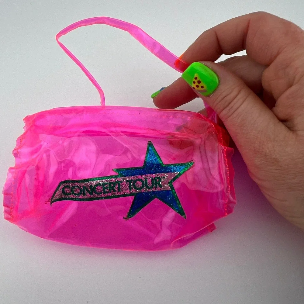 Vintage Barbie Concert Tour Neon Pink Vinyl Bag Purse‎ Accessory
